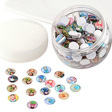 ARRICRAFT 1 Box(about 200pcs) 12mm Mixed Color Printed Half Round/Dome Glass Cabochons for Jewelry Making (Russian Nesting Dolls)