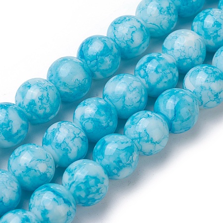 Nbeads Spray Painted Glass Beads Strands, Round, DeepSkyBlue, 10~10.5mm, Hole: 1.2mm; about 38pcs/strand, 14.7