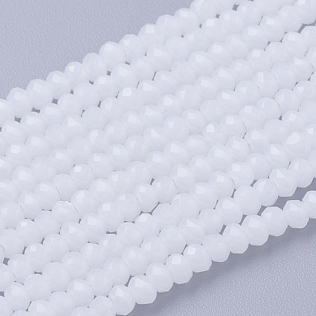 Honeyhandy Imitation Jade Glass Beads Strands, Faceted, Rondelle, White, 3x2~2.5mm, Hole: 0.5mm, about 186~190pcs/strand, 17 inch