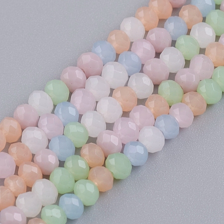 Honeyhandy Faceted Glass Beads Strands, Rondelle, Imitation Jade Style, Mixed Color, 3~3.5x2.5~3mm, Hole: 0.6mm, about 135pcs/Strand, 14.65 inch(37.2cm)