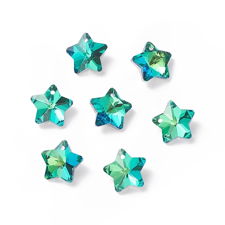 Electroplate Glass Charms, Faceted, Star, Medium Aquamarine, 13x13.5x7mm, Hole: 1.2mm