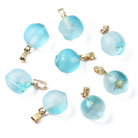 ARRICRAFT Two Tone Transparent Spray Painted Glass Pendants, with Golden Plated Iron Bails and Gold Foil, Frosted, Peach, Light Sky Blue, 16~17x11~12x11~12mm, Hole: 6x2mm
