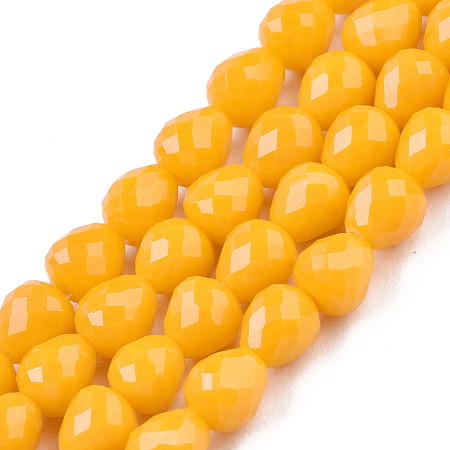 ARRICRAFT Opaque Solid Color Glass Beads Strands, Faceted, Teardrop, Gold, 4.5~5x4x4mm, Hole: 1mm, about 97~101pcs/strand, 16.54~18.5 inches(42~47cm)