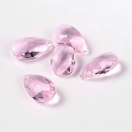 Honeyhandy Faceted Teardrop Glass Pendants, Pearl Pink, 22x13x7mm, Hole: 1mm