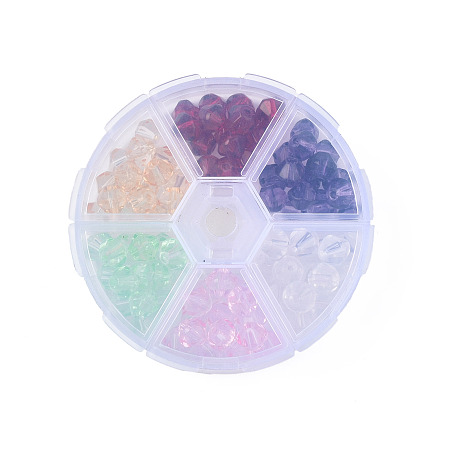 90Pcs 6 Colors Faceted Transparent Glass Beads, Bicone, Mixed Color, 8x7mm, Hole: 1.2mm, 15Pcs/color