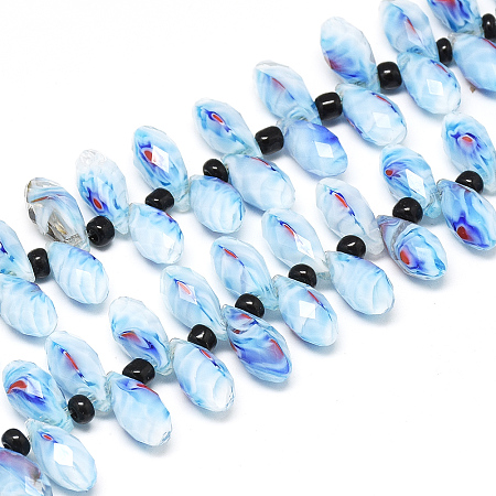 NBEADS Glass Beads Strands, Faceted, Drop and Rondelle, LightSkyBlue, 12~13.5x6~6.5mm, Hole: 1mm; about 100pcs/strand, 16.3''