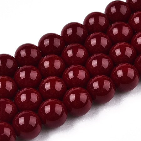 Opaque Solid Color Glass Beads Strands, Round, Dark Red, 9.5~10mm, Hole: 1.5mm, about 40~42pcs/strand, 14.76~15.12 inch(37.5~38.4cm)
