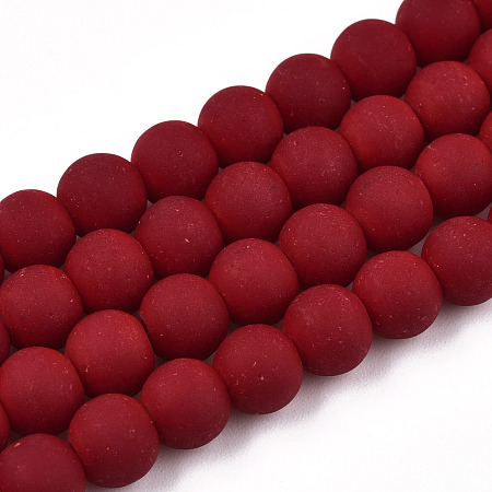 Opaque Glass Beads Strands, Frosted, Round, Dark Red, 6~6.5mm, Hole: 1.4mm, about 67~70pcs/strand, 14.76 inch~15.16 inch(37.5~38.5cm)