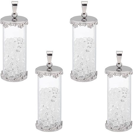 UNICRAFTALE 4Pcs Transparent Glass Charms for Jewelry Making Crystal Column Pendants 32mm Long Beautiful Rhinestone Filled Necklace Pendants Sparkling Transparent Pendants for Women Jewelry Making
