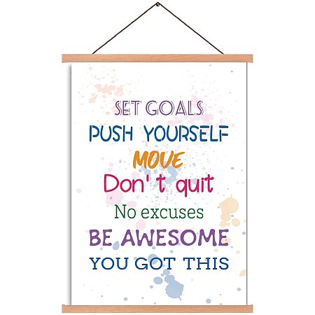 Arricraft Poster Hanger Set Goals Magnetic Wooden Poster Motivational Quotes Hangers Poster with Hanger Canvas Wall Art for Walls Pictures Prints Maps Scrolls 17.3x11in