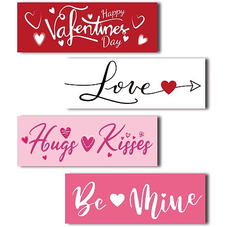 CRASPIRE 4 Pieces Valentine's Day Wooden Wall Sign Rustic Wall Decor Hanging Wall Sign Farmhouse Wooden Wall Sign Decorations Set Wall Mount for Home Office Living Room,5.5 x 1.96 x 0.4inch