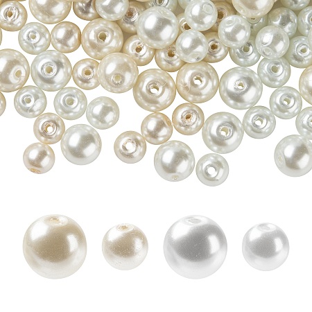Honeyhandy Glass Pearl Beads Strands, for Beading Jewelry Making, Pearlized Crafts Jewelry Making, Round, Mixed Color, 200pcs/bag