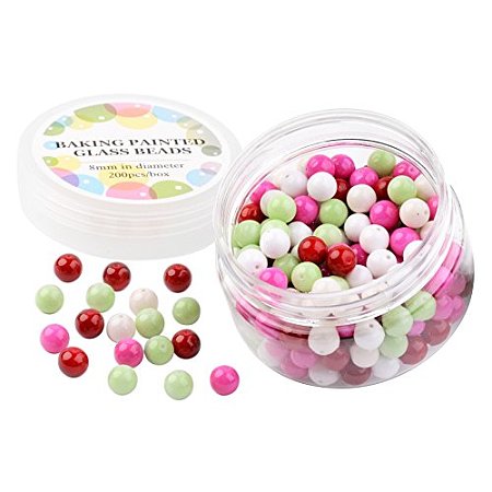ARRICRAFT 1 Box (About 200pcs) Environmental Baking Painted Glass Pearl Beads 8mm, Christmas Mix