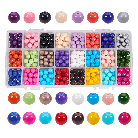 PandaHall Elite About 720 Pcs 8mm Spray Painted Glass Pearl Bead Round Loose Spacer Beads 24 Colors for Jewelry Making