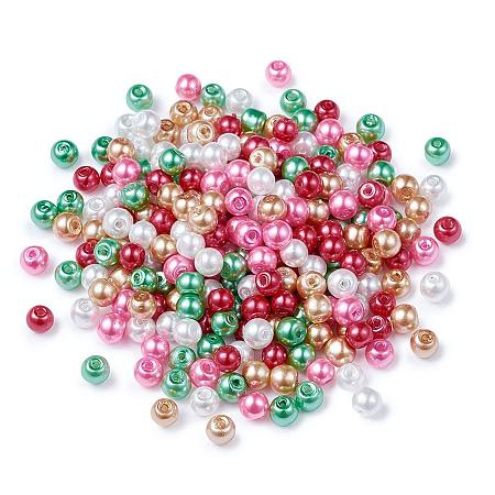 ARRICRAFT 1Bag/100pcs Christmas 4mm Mixed Czech Round Pearlized Glass Pearl Beads Imitational Glass Pearl Bead Spacers for Jewelry Makings Hole: 1mm