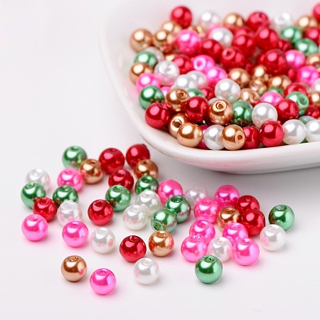 ARRICRAFT 1 Bag(about 200pcs) 6mm Mixed Color Pearlized Glass Pearl Beads - Christmas Mix