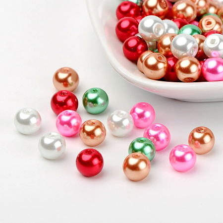 ARRICRAFT 1 Bag(about 100pcs) 8mm Mixed Color Pearlized Glass Pearl Beads - Christmas Mix