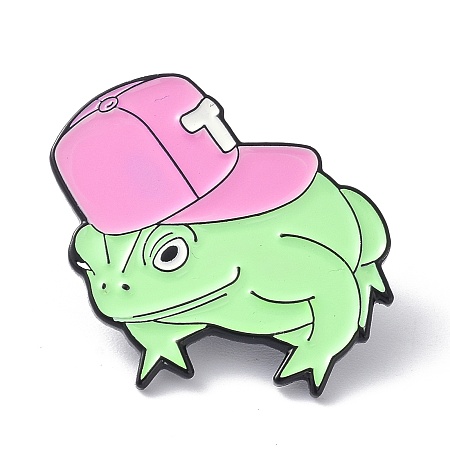 Honeyhandy Cartoon Frog with Hat Enamel Pin, Animal Alloy Enamel Brooch Pin for Clothes Bags, Electrophoresis Black, Pink, 26x25x11mm, Pin: 1mm