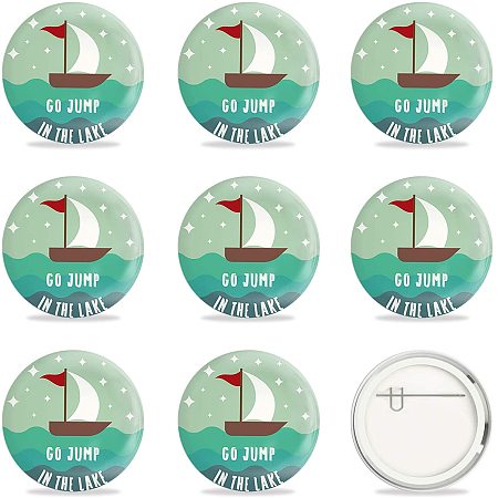 GLOBLELAND 9 Pcs Ship Pattern Button Pins, Go Jump in The Lake Button Pins for Adults, Kids, Men or Women, 2-1/4 Inch Round Button