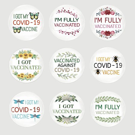GLOBLELAND 9 Pcs Vaccine Button Pins I Got Vaccinated Nature Mix Pattern for Men's/Women's Brooches or Doctors, Nurses, Hospitals, 2-1/4 Inch