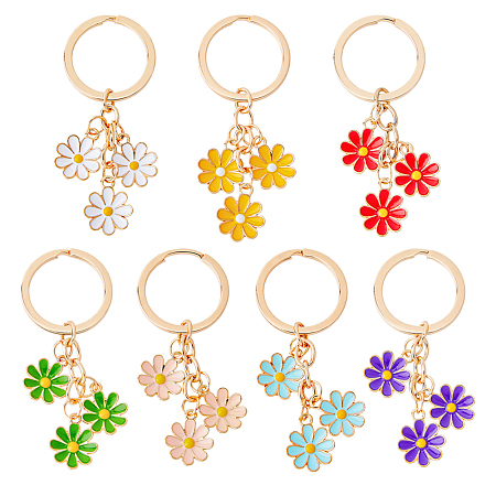 DICOSMETIC 7Pcs 7 Colors Cute Enamel Keychain, Colorful Daisy Keychain, for Women Girls Handbag Accessories, Mixed Color, 7.4cm, 1pc/color