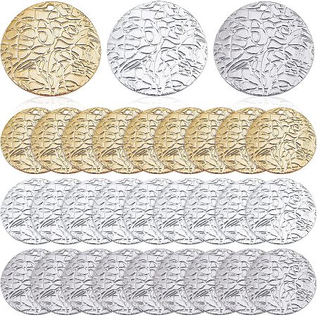 FINGERINSPIRE 30 Pcs 3 Colors Round Charm 20mm Camber Coin Charms with Reticulate Embossing Stamping Blanks Charm Brass Round Tag Pendants Textured Pendants for Earring Necklace Jewelry DIY Making