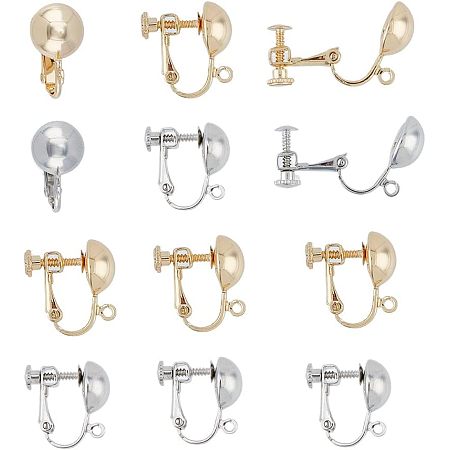 SUPERFINDINGS 12Pcs 2 Colors 18K Gold Plated Brass Screw On Clip Earring Converter Screw Back Clip-on Earring Component with Open Loop for Non-Pierced Earring Jewelry Making
