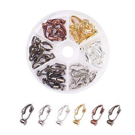 Arricraft 1 Box (About 36pcs) 6 Colors Brass Clip-on Earring Converter Earring Components Non-Pierced Ear Hoops (19x6x9mm)