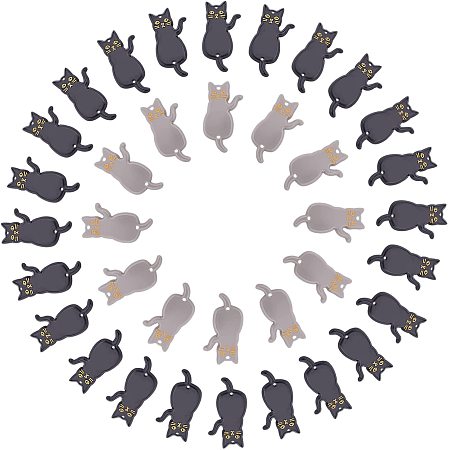 Arricraft 32 Pcs Cat Acrylic Links, 3D Printed Cat Charms Pendants, Dangle Charms Bracelet Connector for Jewelry Making Crafting Findings Accessory, Black and Gray, Hole: 1.4mm