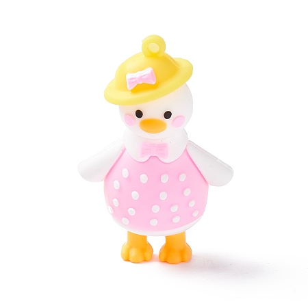 Honeyhandy PVC Cartoon Duck Doll Pendants, for Keychains, Pearl Pink, 62x39x24mm, Hole: 3mm