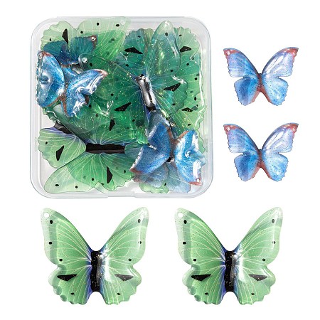 Arricraft 20Pcs 2 Sizes Acrylic Pendants, 3D Printed, Butterfly, Mixed Color, 10pcs/size