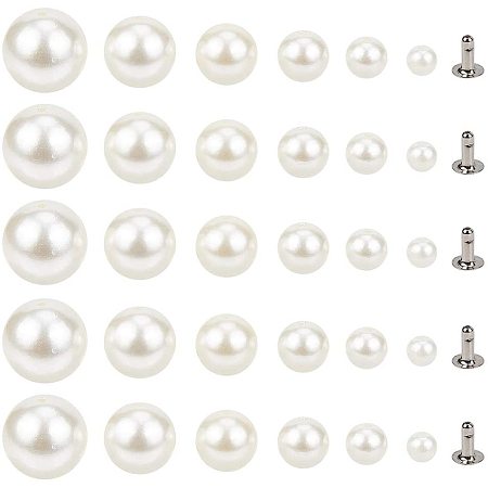 NBEADS 320 Sets ABS Plastic Imitation Pearl Rivet Studs, 6 Different Sizes Embellished Round Pearl Rivets Leathercraft Rapid Rivets Studs Buttons for Purse Bags Shoes Leather Craft Repairs Decor