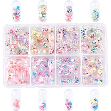 OLYCRAFT 8 Styles Slime Charms Polymer Clay Cabochons Resin Fillers Polymer Clay Decoration in Plastic Capsule Container Nail Art Decoration Mixed Colors for Scrapbook Phone Case