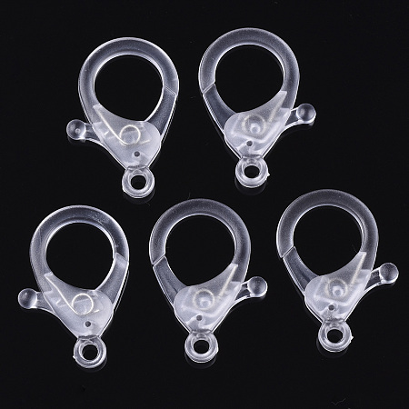 Honeyhandy Plastic Lobster Claw Clasps, Clear, 35x24.5x6mm, Hole: 3mm