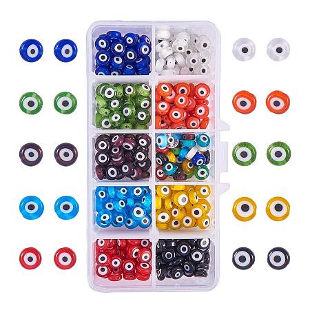 NBEADS 10 Kinds 350 Pcs Mixed Color Handmade Evil Eye Lampwork Beads, Flat Round Charms Spacer Beads Loose Beads fit Bracelets Necklace Jewelry Making