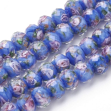 PandaHall Elite 45pcs 9~12mm Gold Sand Lampwork Beads Glass Handmade Round Loose Beads for Rosary Making Jewelry Craft Making with 2mm Hole - Cornflower Blue