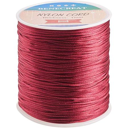 BENECREAT 1mm 200M (218 Yards) Nylon Satin Thread Rattail Trim Cord for Beading, Chinese Knot Macrame, Jewelry Making and Sewing - Crimson
