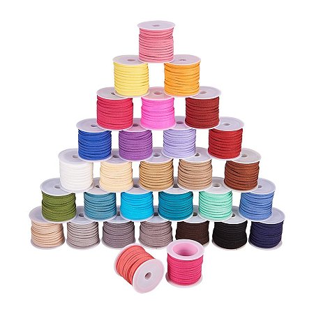 PandaHall Elite 30 Rolls 3mm Lace Faux Leather Suede Beading Cords Velvet String 5.5 Yard per Pack 30 Mixed Colors