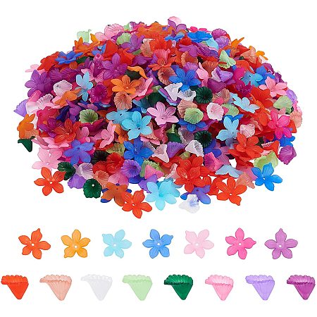 Arricraft About 705 Pcs 15 Colors Frosted Acrylic Bead Caps, Frosted Flower Beads Trumpet Flower Bead with Hole for Necklace Earring Jewelry Making