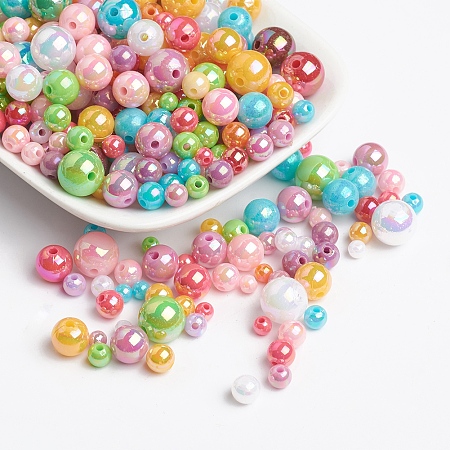 Arricraft AB Color Acrylic Beads, Round, Mixed Color, 4~10mm, Hole: 1~2mm