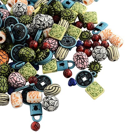 NBEADS 500g Mixed Antique Style Acrylic Beads/Pendants, Mixed Color, 7~25x7~20x4~13mm, Hole: 1~4mm