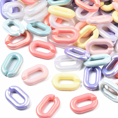 ARRICRAFT Spray Painted Acrylic Linking Rings, Rubberized Style, Quick Link Connectors, for Cable Chains Making, Faceted, Oval, Mixed Color, 15x9x3mm, Inner Diameter: 8x3mm, about 2100pcs/500g