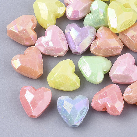 Arricraft Opaque Acrylic Beads, AB Color Plated, Faceted, Heart, Mixed Color, 13x13x7.5mm, Hole: 2.5mm; about 845pcs/500g