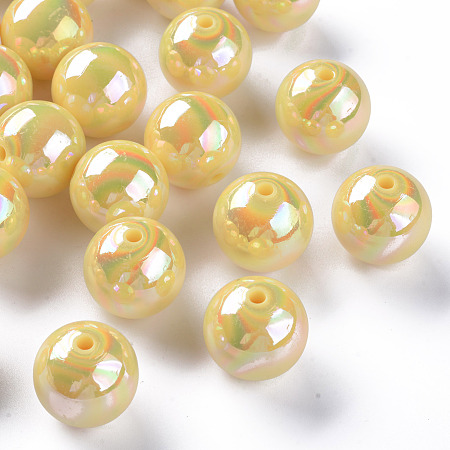 ARRICRAFT Opaque Acrylic Beads, AB Color Plated, Round, Gold, 20x19mm, Hole: 3mm, about 111pcs/500g