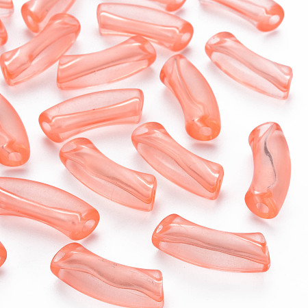 Honeyhandy Transparent Acrylic Beads, Curved Tube, Light Coral, 32x9.5x8mm, Hole: 1.8mm, about 330pcs/500g