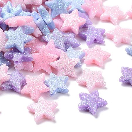 Honeyhandy Opaque Acrylic Beads, with Glitter Powder, Star, Mixed Color, 13.5x14.5x4mm, Hole: 1.6mm