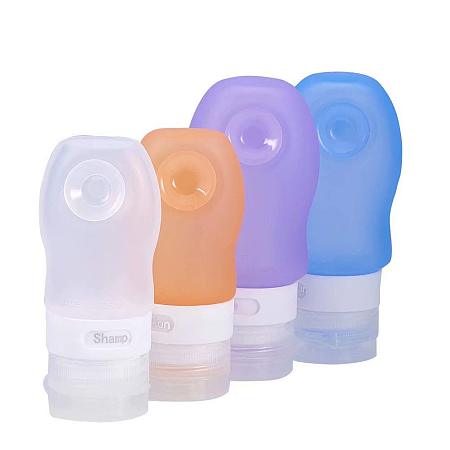 BENECREAT 4 Pack Squeezable Leak Proof Silicone Travel Bottle/Cream Jar with Suction Cap, TSA Approved –2PC 2oz,2PC 1.25oz for Outdoors