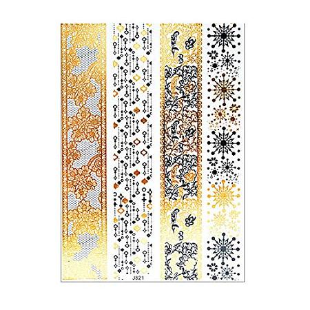 ARRICRAFT 3pcs Lace Gilding Removable Body Art Stickers Tattoos for Party Favors, Golden