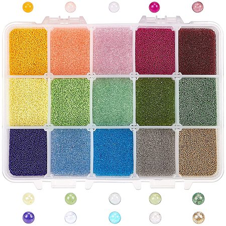 OLYCRAFT 300g 0.6~0.8mm Glass Bubble Beads Micro Caviar Beads Iridescent Water Droplets Bubble Beads Tiny Glass Beads for Resin Crafting and Nail Arts-15 Colors