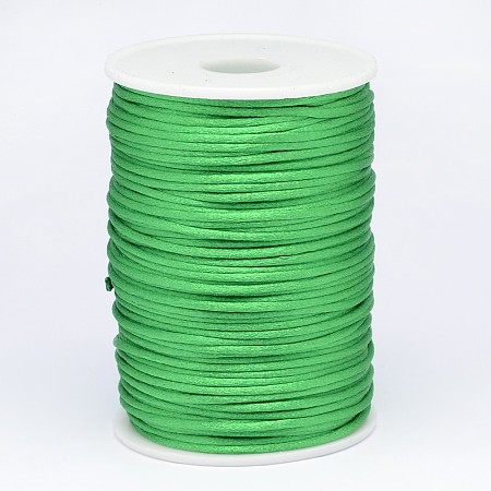 Honeyhandy Polyester Cord, Satin Rattail Cord, for Beading Jewelry Making, Chinese Knotting, Green, 2mm, about 100yards/roll